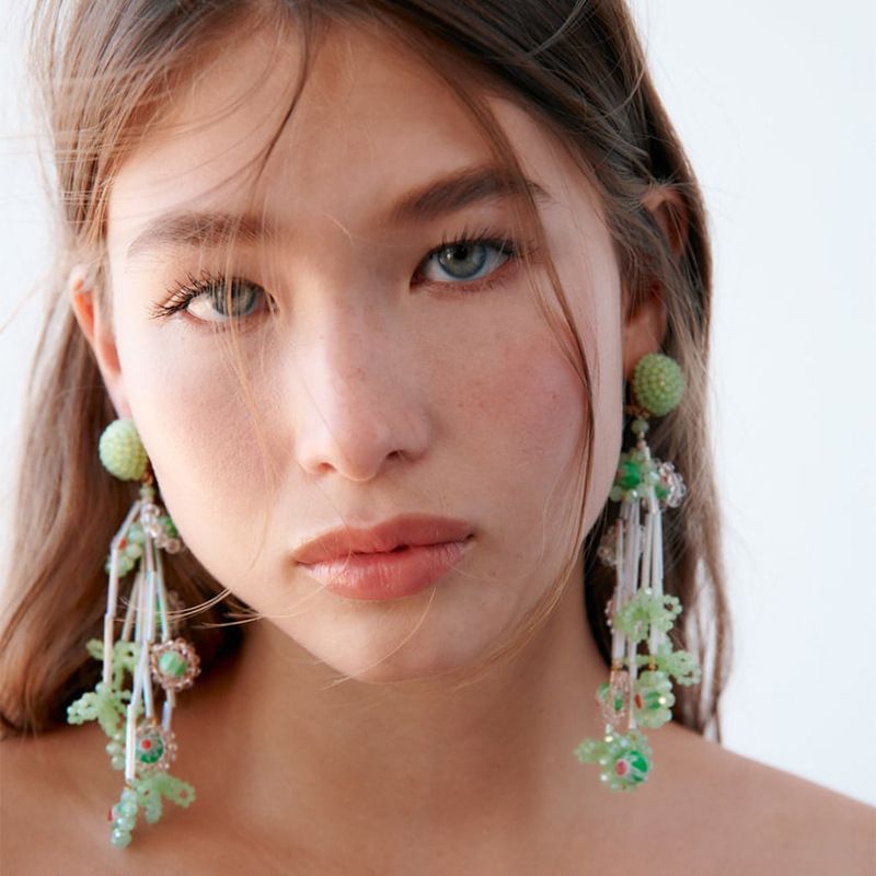 Bohemian Beaded Tassel Earrings Crystal Flowers Resin Earrings