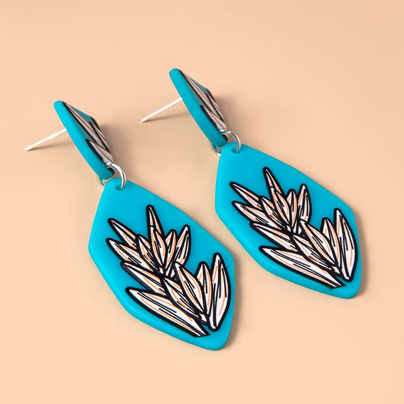 Fashion Retro Embossed Earrings Acrylic-based Resin Simple Leaves Earrings