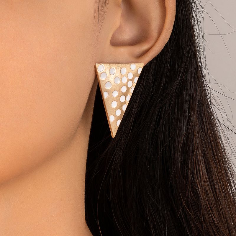 Fashion White Drop Oil Triangle Geometric Polka Dot Stud Earrings