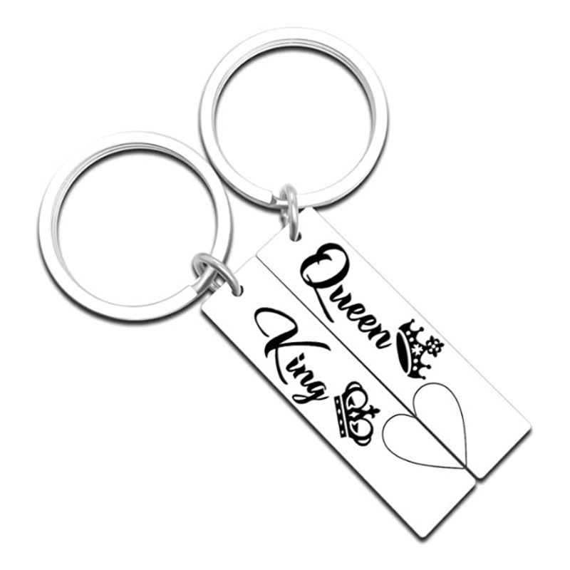 Fashion Simple Couple Valentine's Day Gift  Lettering Pendant Stainless Steel Keychain