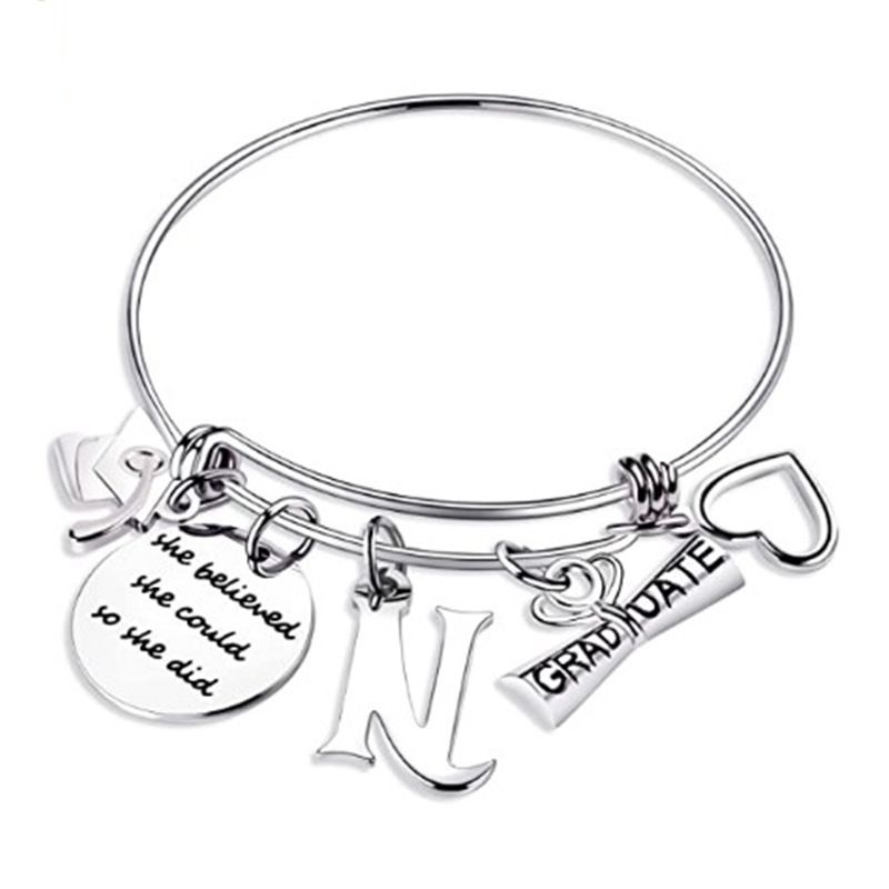 Mode Simple En Acier Inoxydable Réglable Rétractable Bracelet Lettrage Cadeau De Graduation