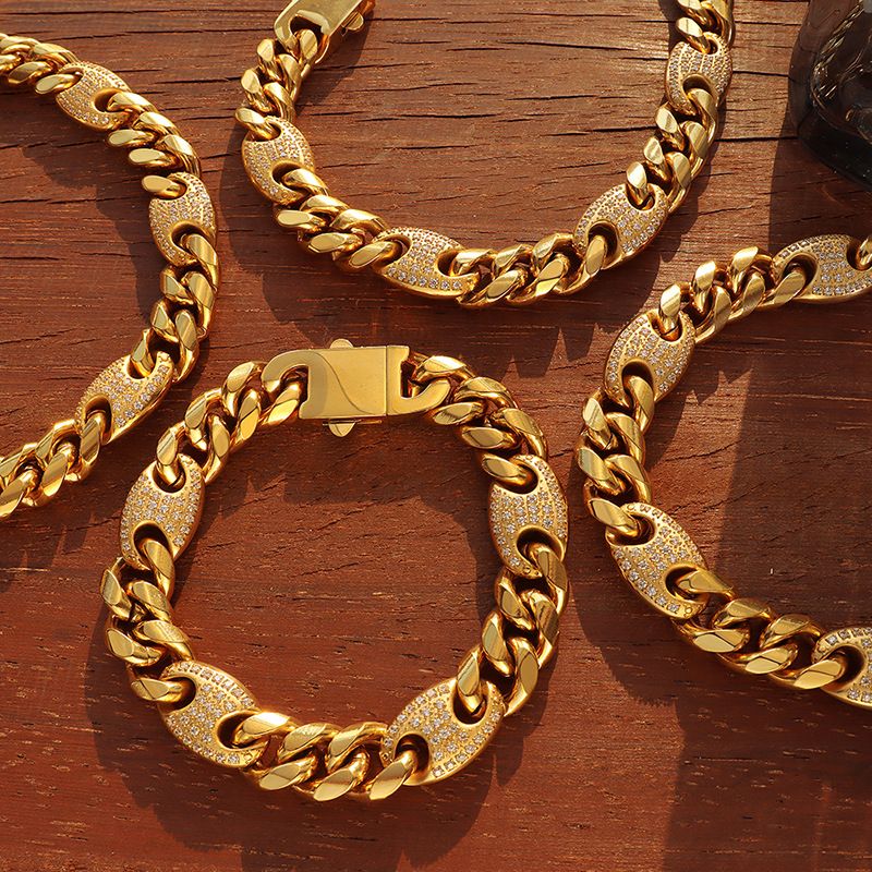 Mode Intarsien Diamant Kubanischen Kette Titan Stahl Gold-überzogene Armband