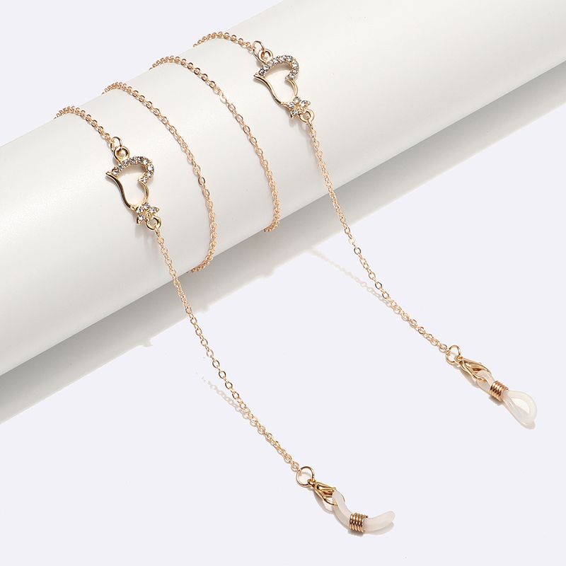 Fashion Simple Rhinestone Pearl Heart-shaped Pendant Glasses Chain