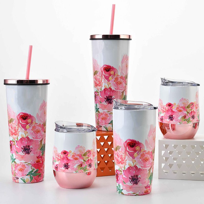 2022 New Fashion Floral Print Large Capacity Straw Cup