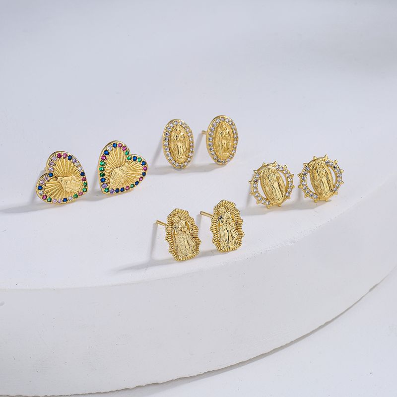 Mode Reales Gold Überzogen Micro Intarsien Zirkon Reines Geometrische Kupfer Ohr Stud Ohrringe