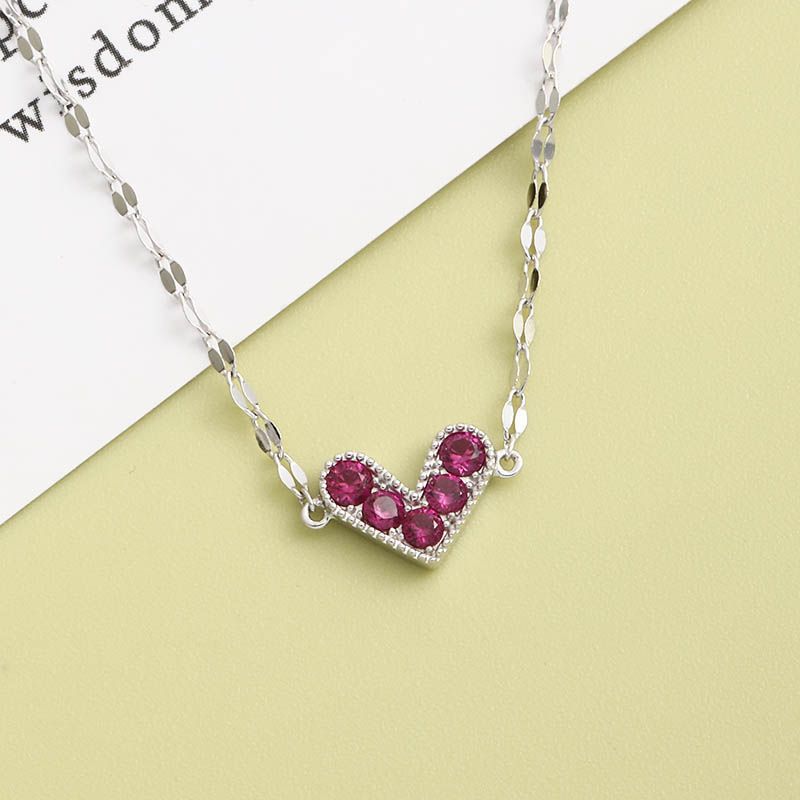 Fashion Hollow Heart Shaped Inlay  Rhinestone S925 Silver Necklace