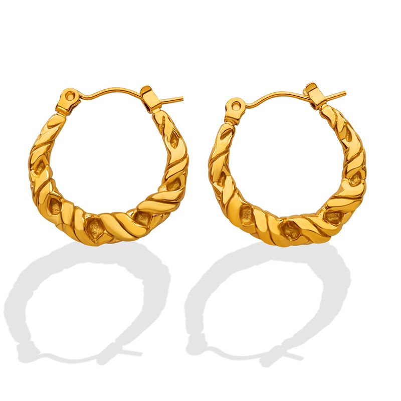 Fashion Twisted 18k Gold Plating C- Shaped Titanium Steel Earrings