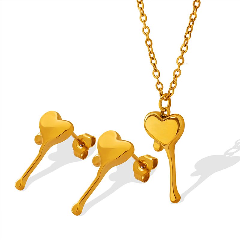 Fashion Heart-shapaed Key Pendant Girls' Titanium Steel Necklace Earring Set