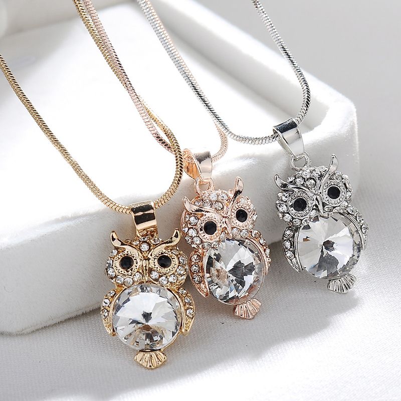 Mode Hibou Alliage Placage Strass Femmes Collier