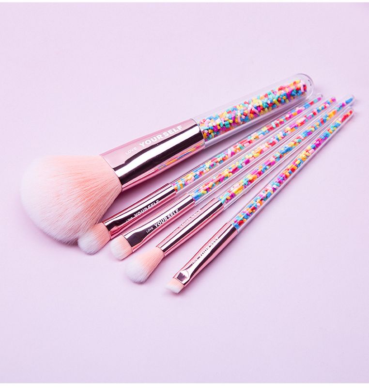 Mode Tube En Aluminium Brosse En Nylon 5 Pièce Bonbons Maquillage Brush Set Gros