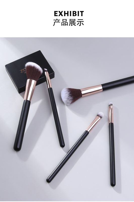 Fashion Wooden Handle Nylon Brush 5 Piece Black Makeup Brush Set Wholesale