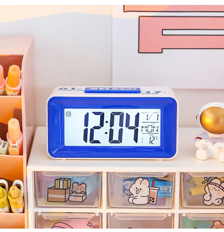 Reloj Despertador Electrónico Azul De Escritorio Geométrico Inteligente Simple