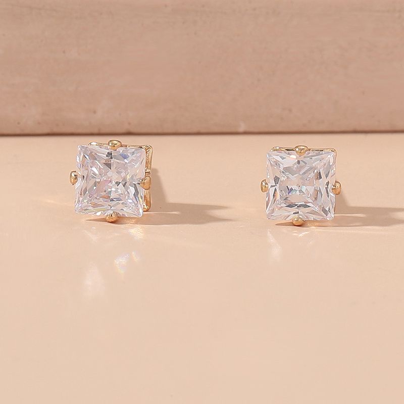 Fashion Elegant Square Crystal Inlaid Alloy Stud Earrings Ornament