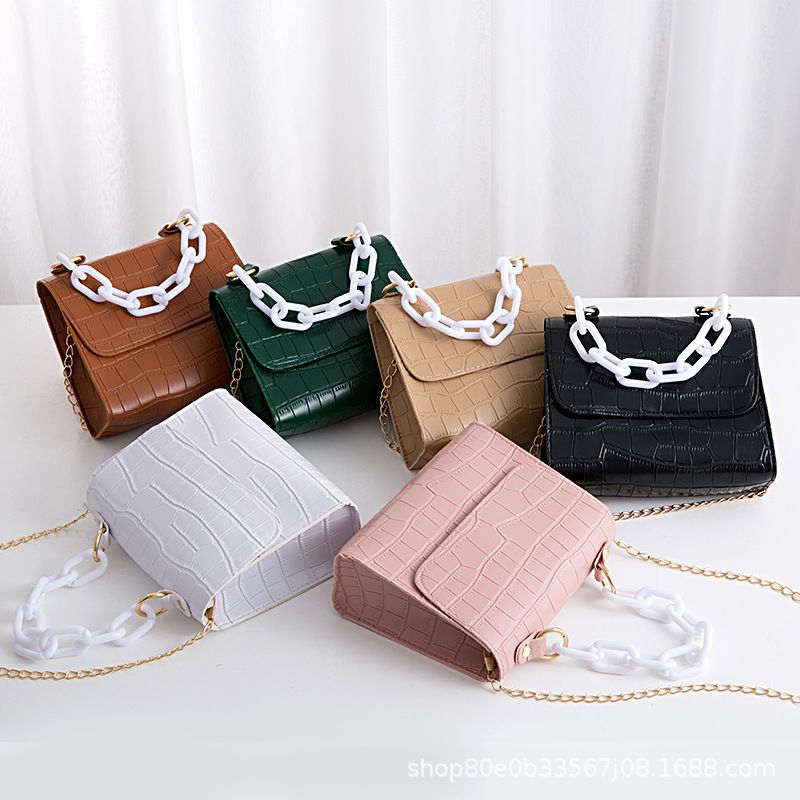 Fashion Crocodile Pattern Handbag Women Solid Color Small Square Bag