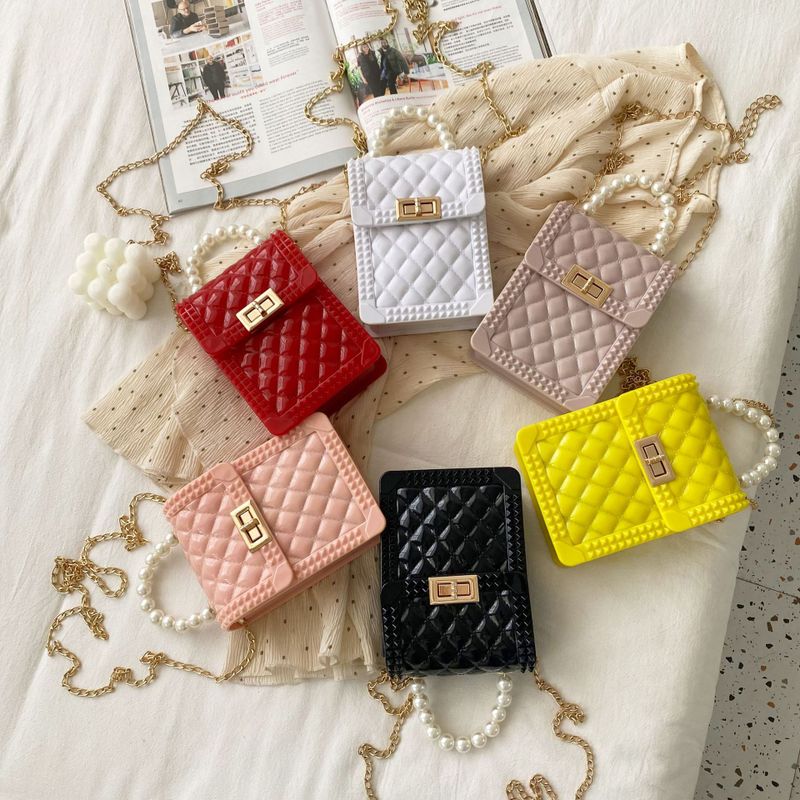 Fashion Jelly Color Handbag Geometric Pearl Messenger Bag
