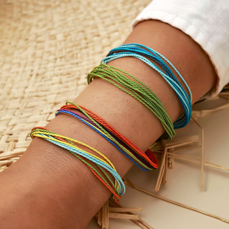 Ethnic Style Color Braid Rope Adjustable Bracelet 4 Pieces Set