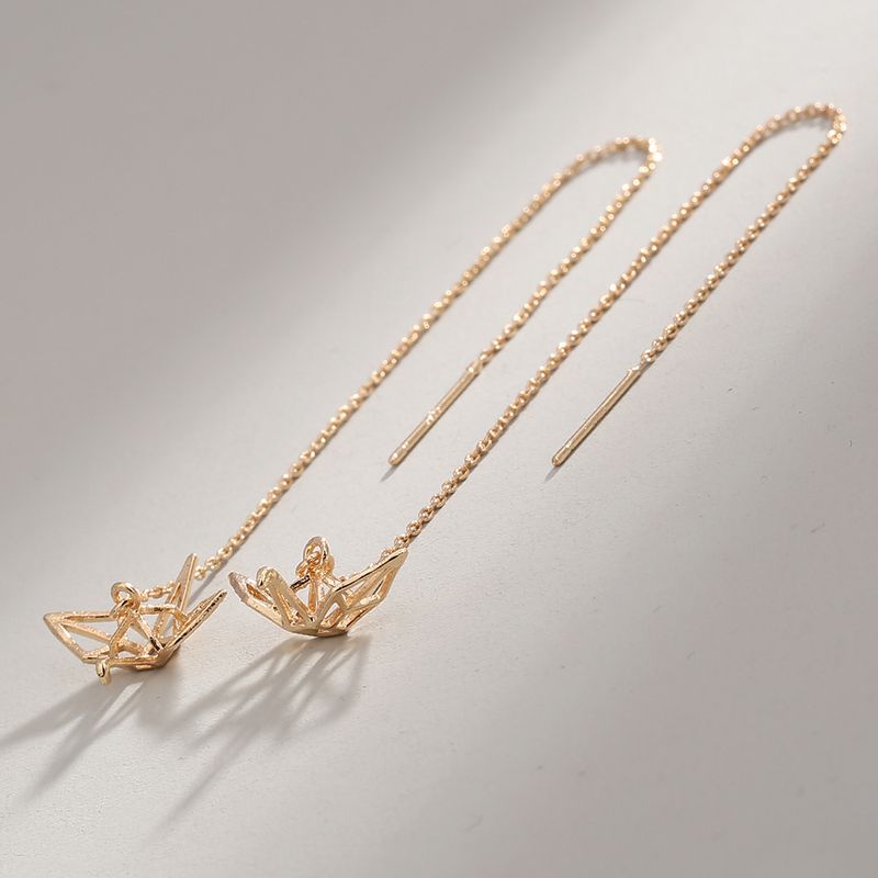 Fashion Simple Long Hollow Crane Drop Copper Earrings