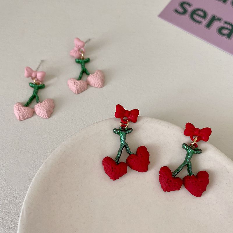 Fashion Cute Candy Color Bow Cherry-shaped Pendant Women's Earrings