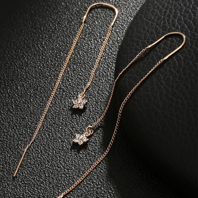 2022 New Fashion Long Inlaid Zircon Star Ear String Copper Earring