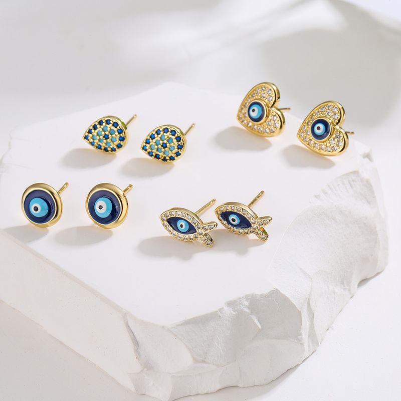 Fashion New Devil's Eye Geometric Ear Studs Copper Micro Inlay Zircon Earrings