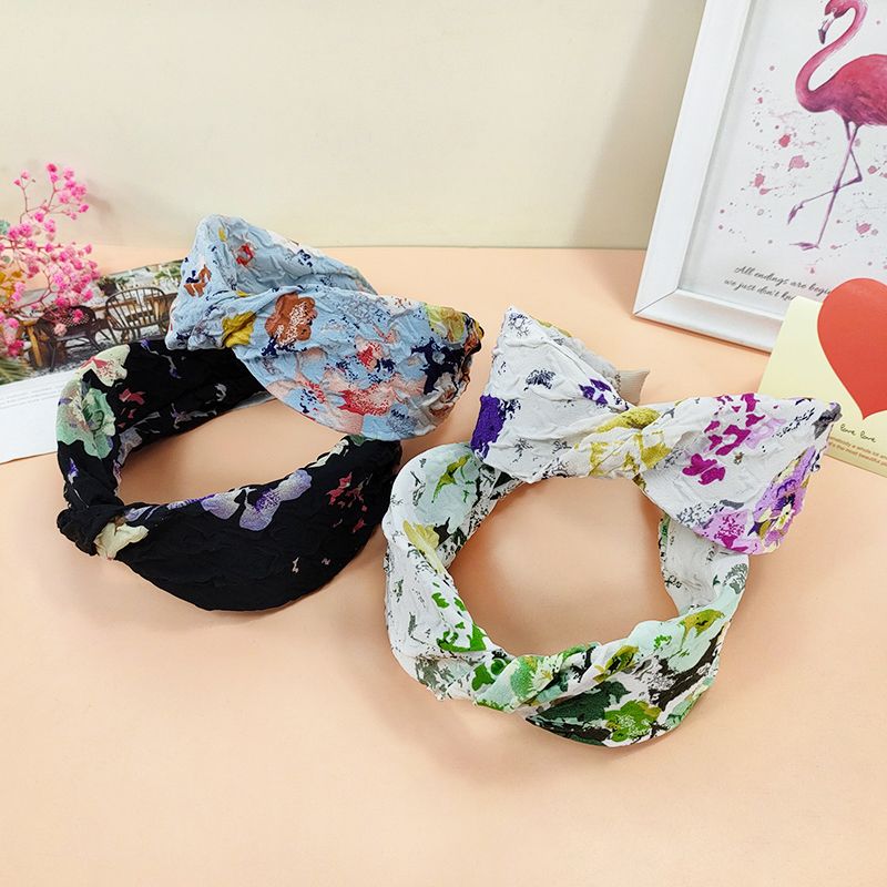 Bohemian Style Flower Printed Wide Fabric Twisted Knotted Headband