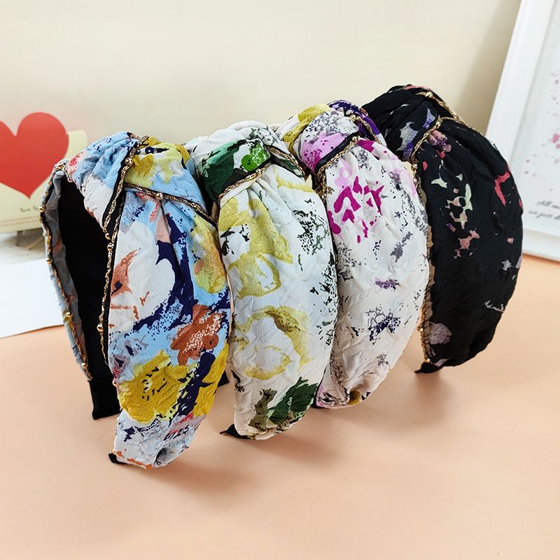 New Style Metal Chain Tie-dye Printing Wide Edge Fabric Hairband