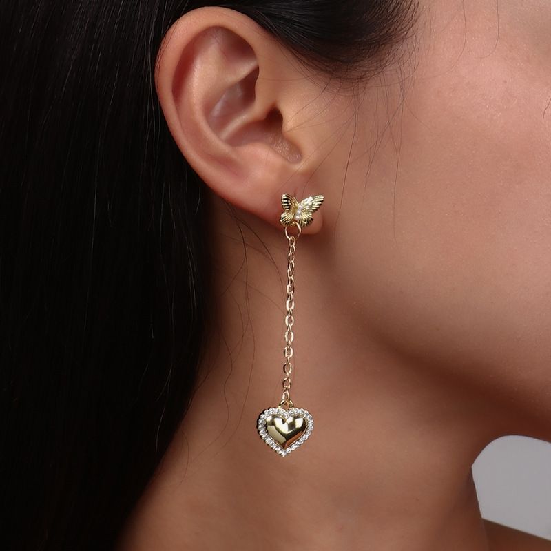 Fashion New Style Heart Pendant Butterfly Tassel Pendant Inlaid Rhinestone Earrings