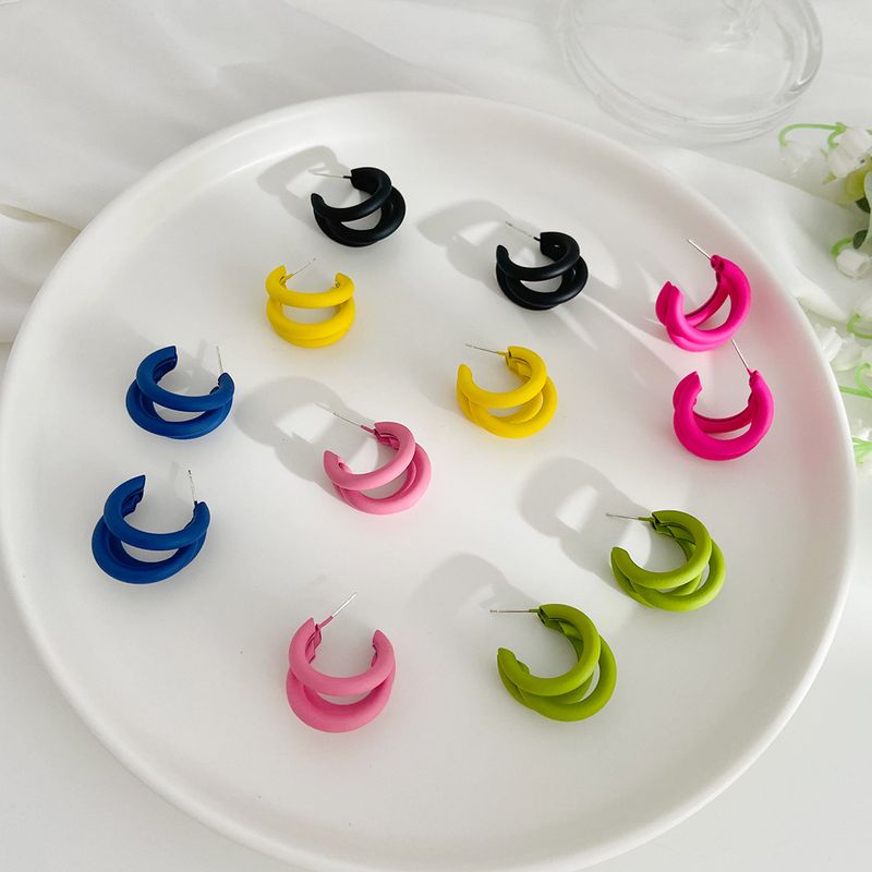 Ohrringe Aus Farb Kreis Im Koreanischen Stil, Drei Schicht Ige Halbe Ring Legierung, Ohrringe