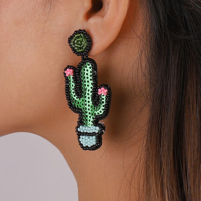 Mode Bohême Style Ethnique Cactus Perlé Paillettes Vintage Géométrie Boucles D'oreilles