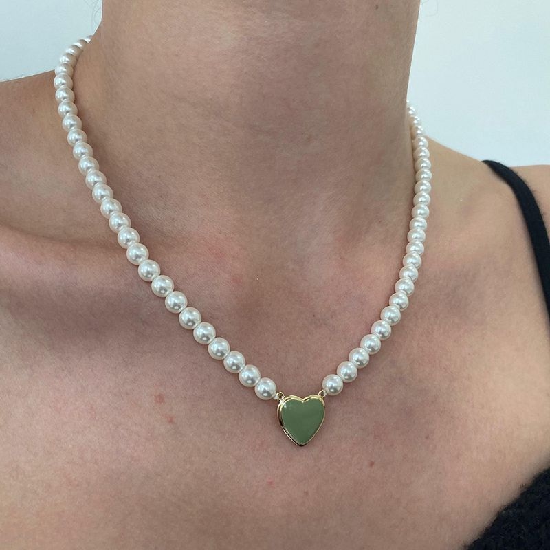 Mode Einfache Schlüsselbein Kette Frauen Barock Perle Perlen Herz Anhänger Halskette