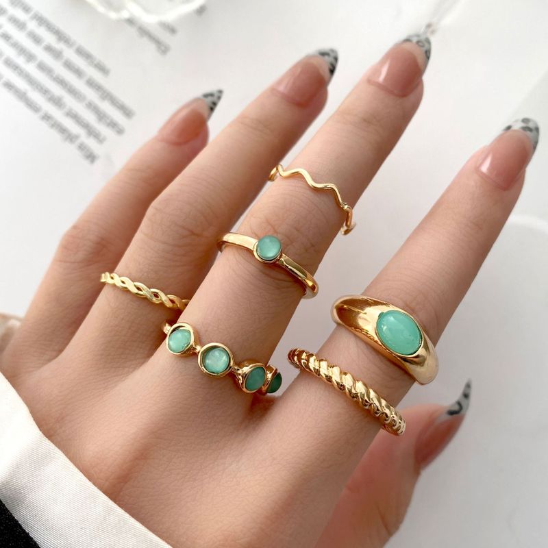 Mode Neue Geometrische Smaragd Intarsien Knuckle Ring Set 6-stück Großhandel