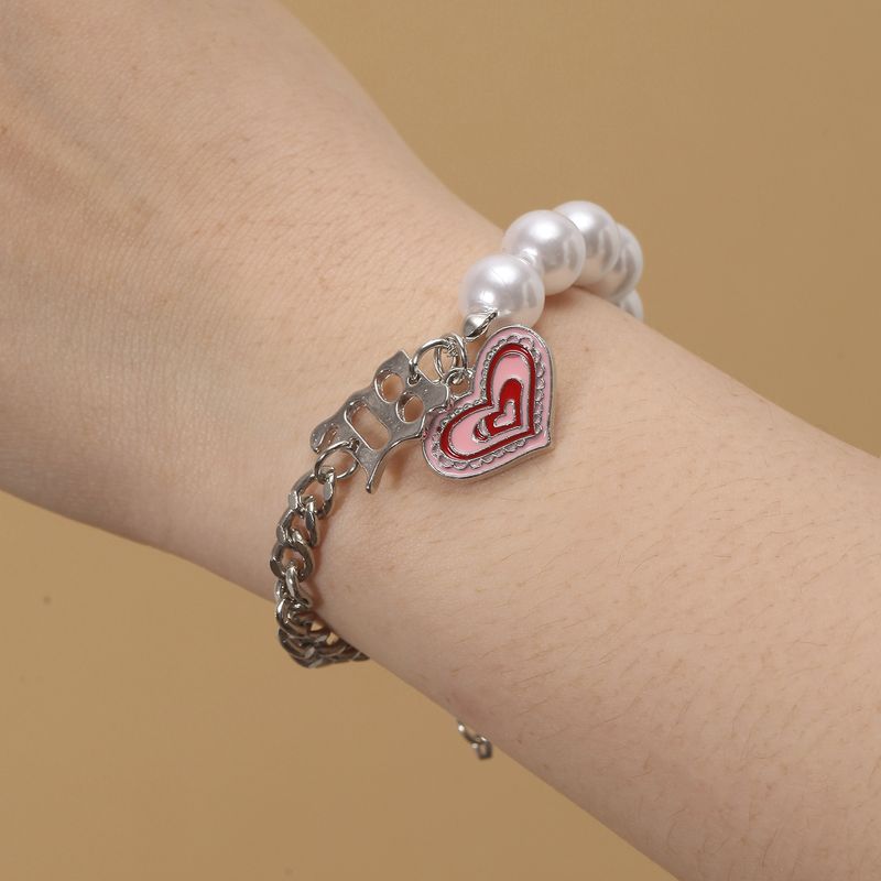 2022 New Cute Metal Pearl Chain  Heart Pendant Bracelet Female