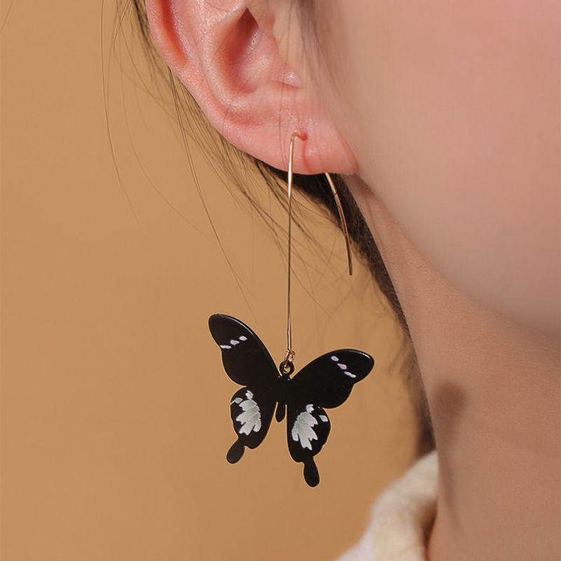 Fashion Simple Printed Black Butterfly Alloy Earrings Wholesale