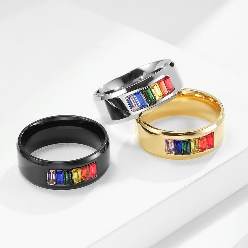 Comercio Electrónico Titanio Acero Gay Lala Anillo Arco Iris Bandera Gay Anillo Parejas Pulsera Fábrica Venta Directa