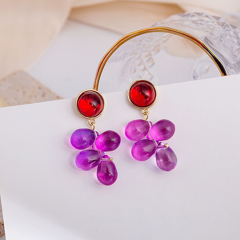 Fashion Retro Green Purple Crystal Grape Simple Alloy Earrings