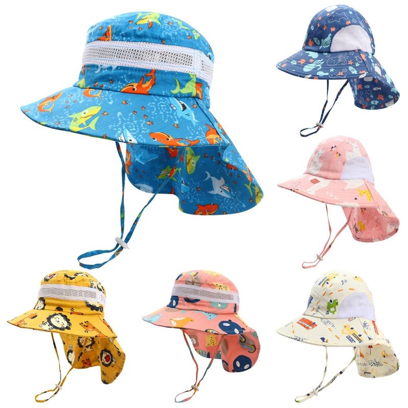 Sombrero De Verano De Ala Grande Con Estampado De Animales De Dibujos Animados Para Niños-sombrero De Playa A Prueba De Chal