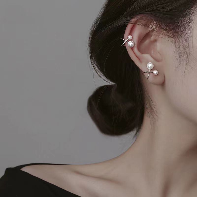 Nouveau Style Simple Croix Perle Alliage Boucles D'oreilles