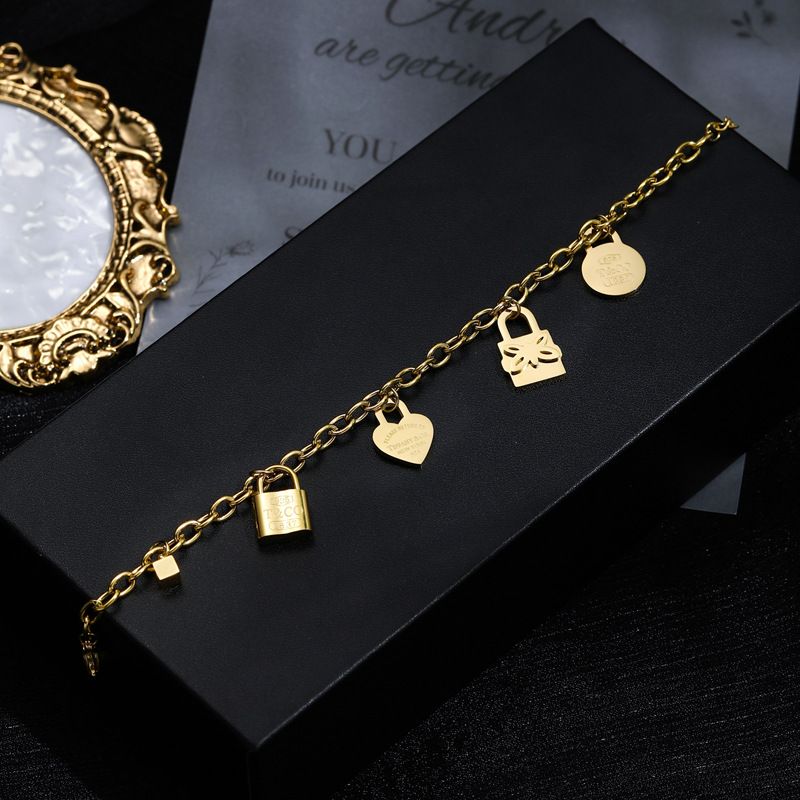 Fashion Three-dimensional Padlock Heart Pendant Gold-plated Titanium Steel Bracelet