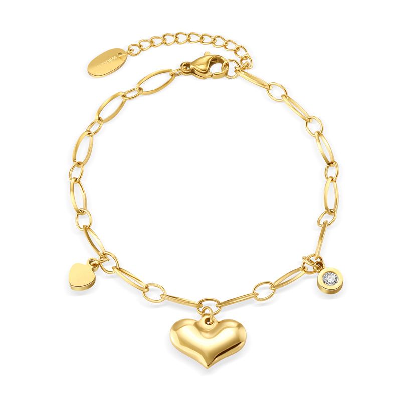 Fashion Creative Heart Pendant 14k Gold Plated Titanium Steel Bracelet Wholesale