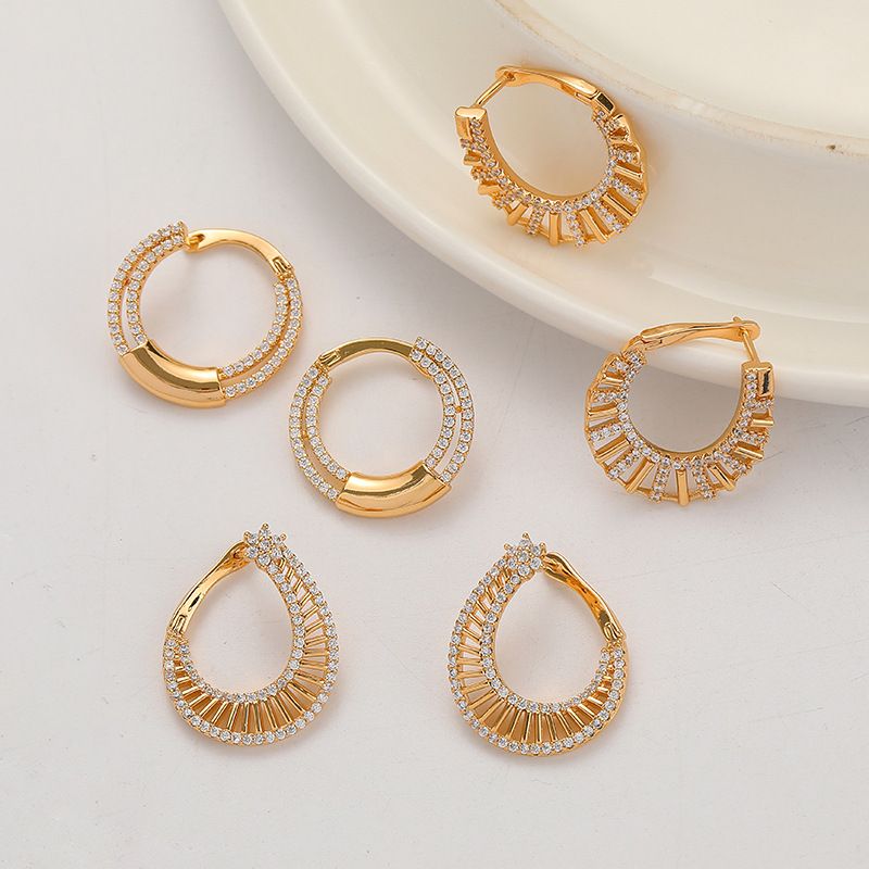 Fashion Personalized Circle Zircon 18k Gold Geometric Copper Earrings