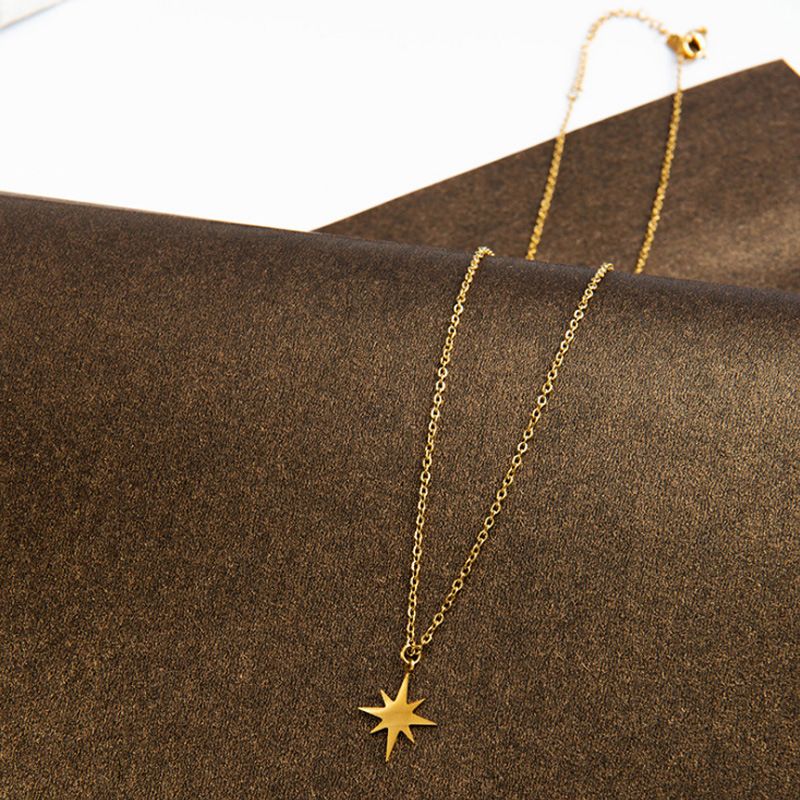 Mode Sechs-stern Sonne Anhänger Titan Stahl Schlüsselbein Kette 14k Gold Überzogene Halskette