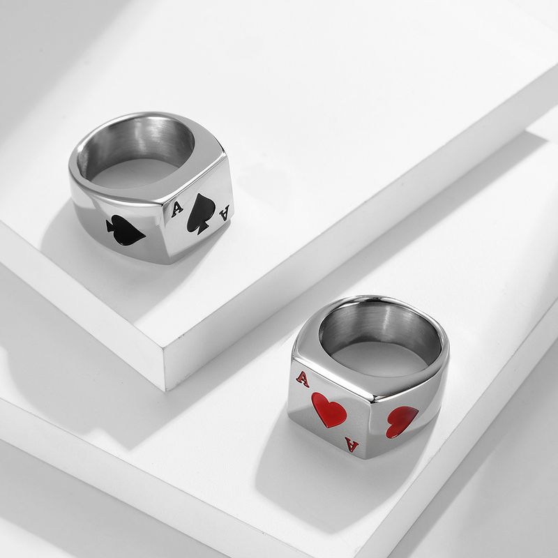 Mode Rot Schwarz Herz Spielkarte Titan Stahl Ring