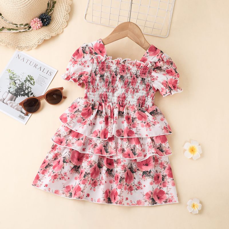 Children Clothing Fashion Sweet Girl Flower Printed Cake Dress