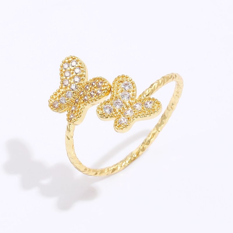 Fashion Simple Butterfly Electroplated 18k Gold  Copper Ring