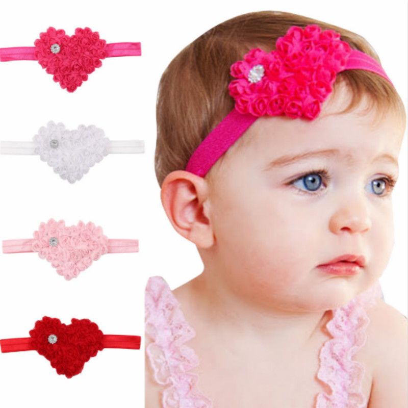 Fashion Cute Solid Color Rose Heart-shaped Baby Hair Band Hair Accessories