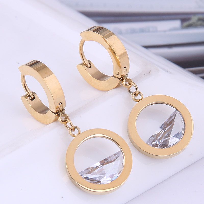 Fashion Titanium Steel Concise Circle Zircon Graceful Personality Earrings