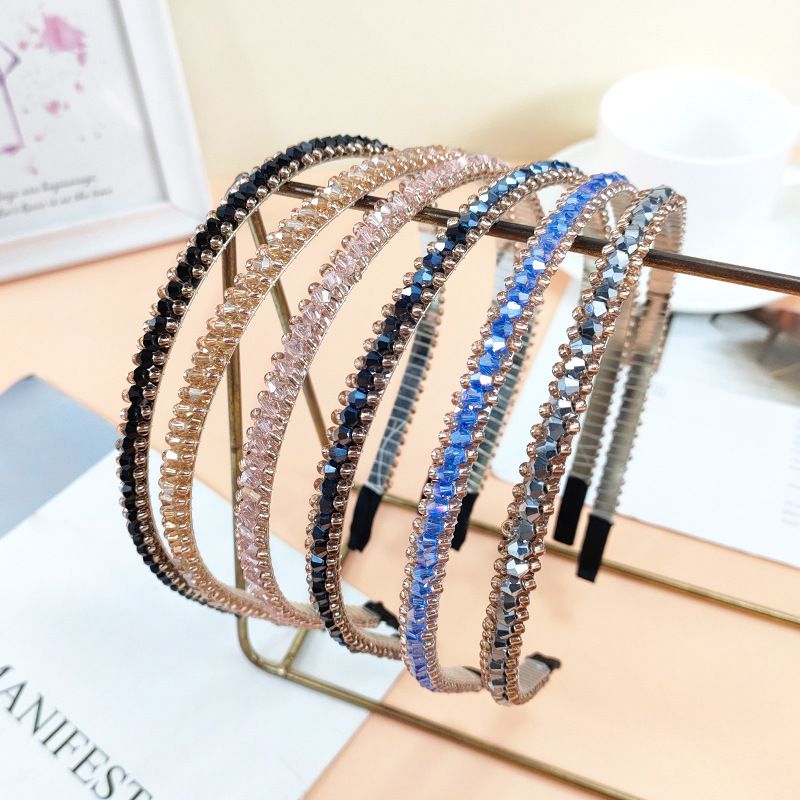 Mode Cristal Incrusté Diamant Bande De Cheveux Mince Bord Simple Hairband