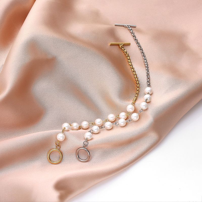 Vintage Style Asymétrique Couture Perle Chaîne Ot Boucle Bracelet
