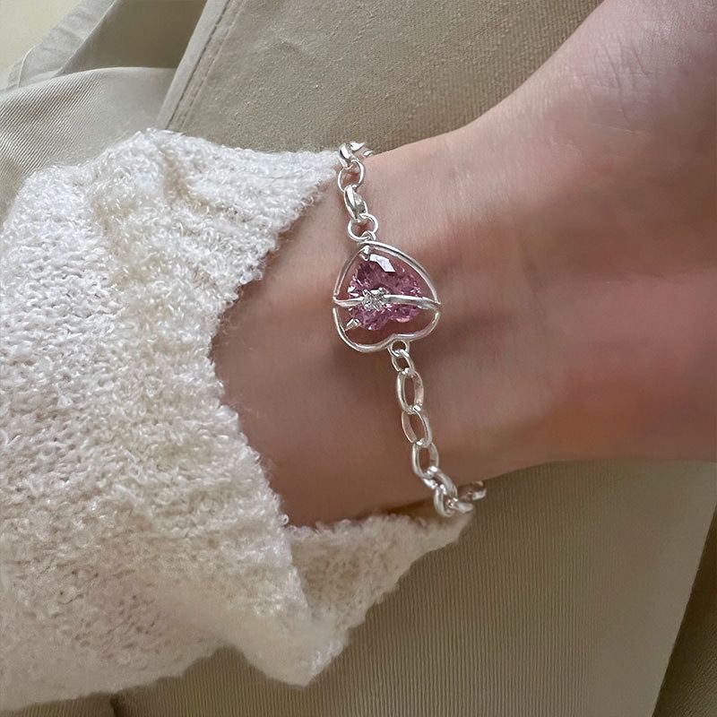 Mode Neue Stil Rosa Herz Form Kristall Armband