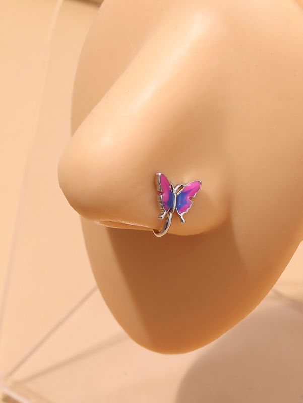 Nueva Moda Aceite Goteo Mariposa Nasal Férula Aleación Anillo Piercing De Nariz Joyería